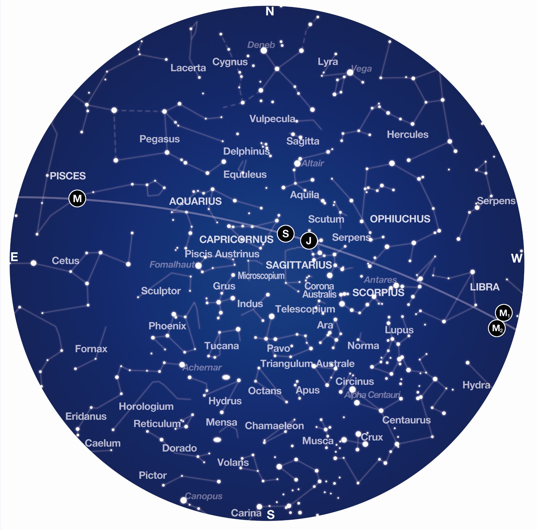 A blue sphere depicting the constellations of the September Night Sky